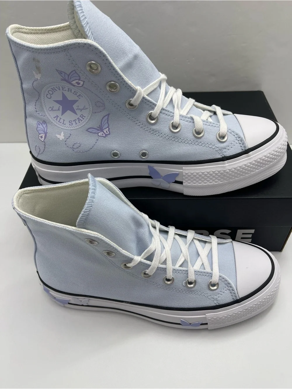 Converse CTAS LIFT HI BLUE SUPERMOON/WHITE/BLk Platform Purple Butterfly Accents